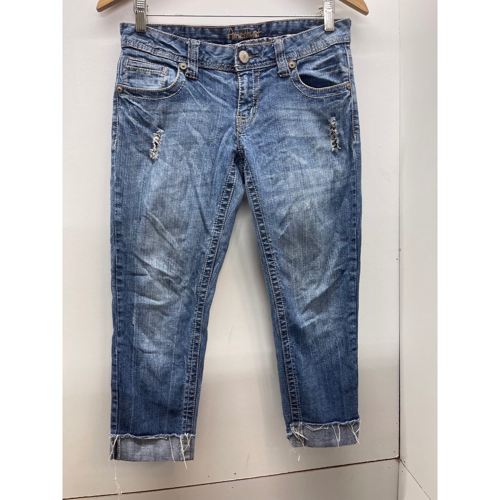 Amethyst VTG Y2K 00's  Distressed Cropped Capri Jeans Sz 7 Frayed Hem